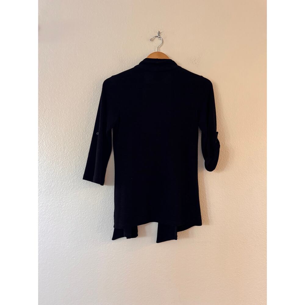 Bobeau Shawl Open Front Cardigan Size MP Petite Black 3/4 Roll Tab Sleeve - Picture 3 of 8